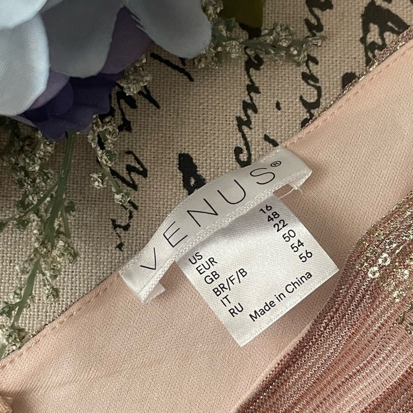VENUS Rose Gold Hanky Hems Asymmetrical Handkerchief Hem Shimmer Dress Size 16 - Picture 14 of 16